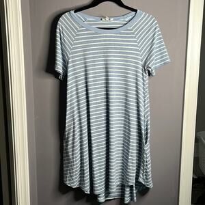 Umgee Blue and White Striped Short Sleeve Shirt Dress Size Medium